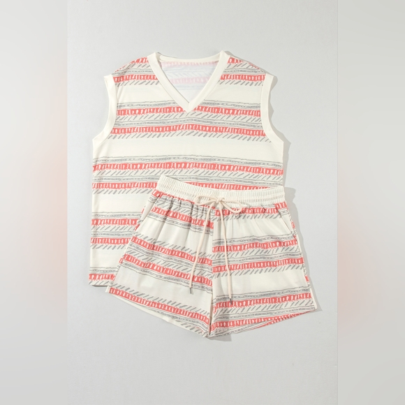 V-Neck Sleeveless Top and Drawstring Shorts Set - Picture 2 of 6